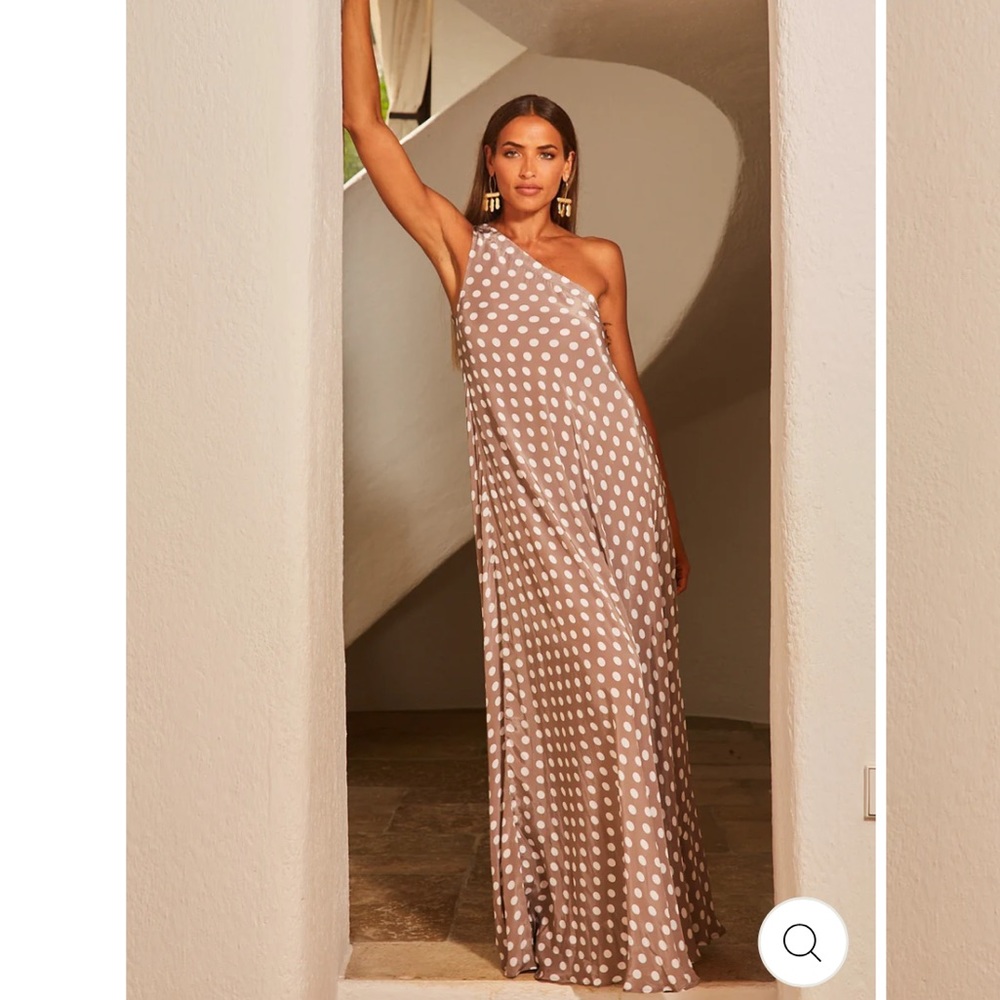 NWT Alexandra Miro Mink Spot Odetta Maxi One Shoulder Dress